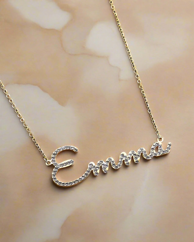 Crystal-Bedazzled Cursive Name Necklace