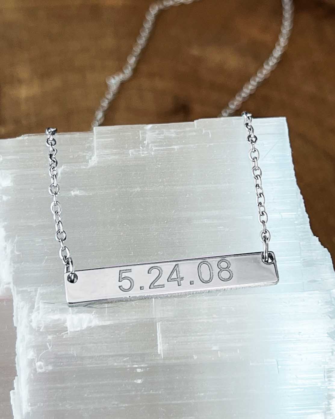 Engraved Horizontal Date Bar Necklace