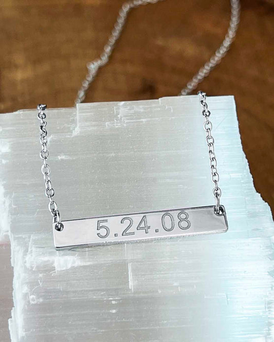 Engraved Horizontal Date Bar Necklace