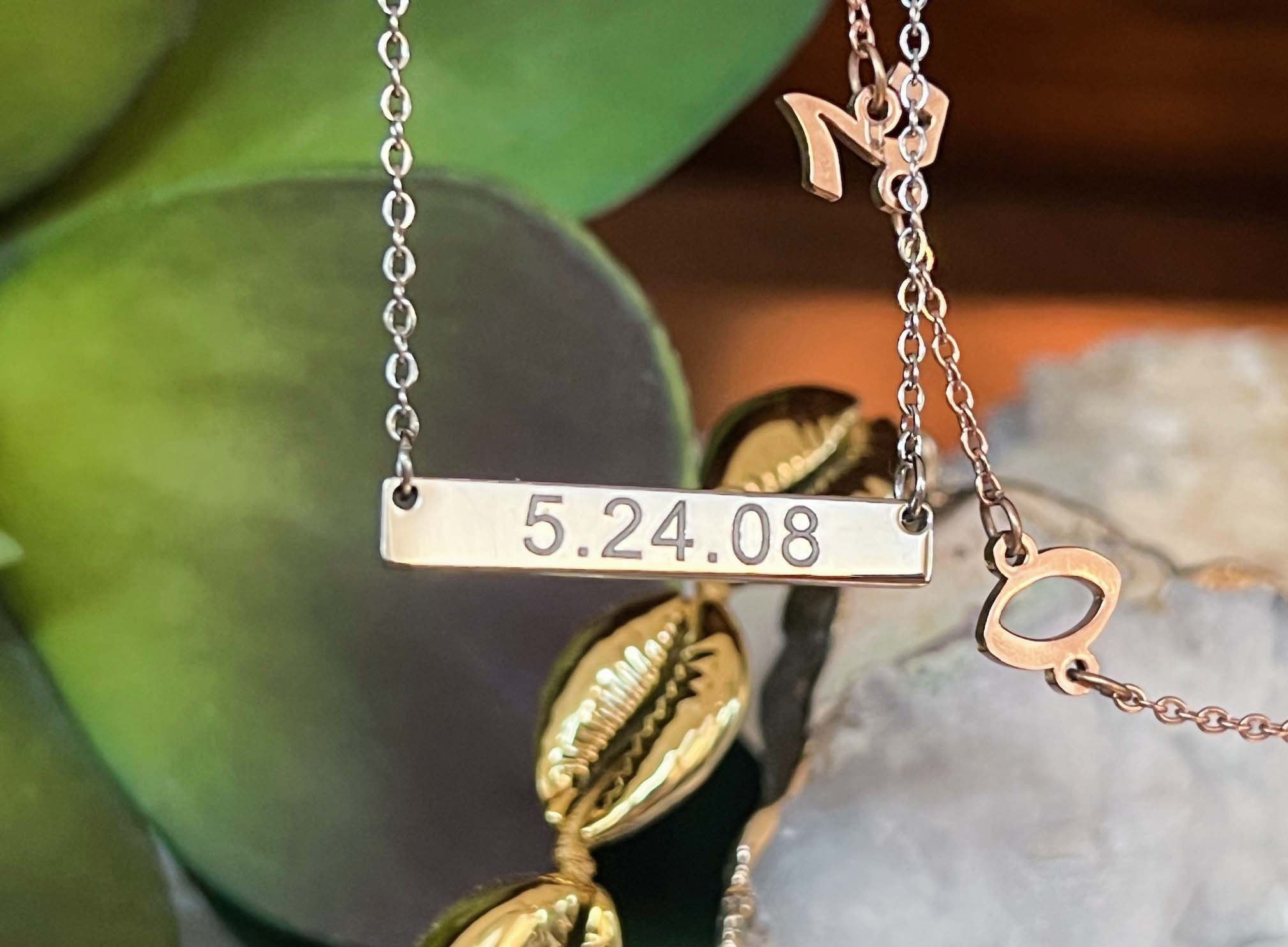 Engraved Horizontal Date Bar Necklace