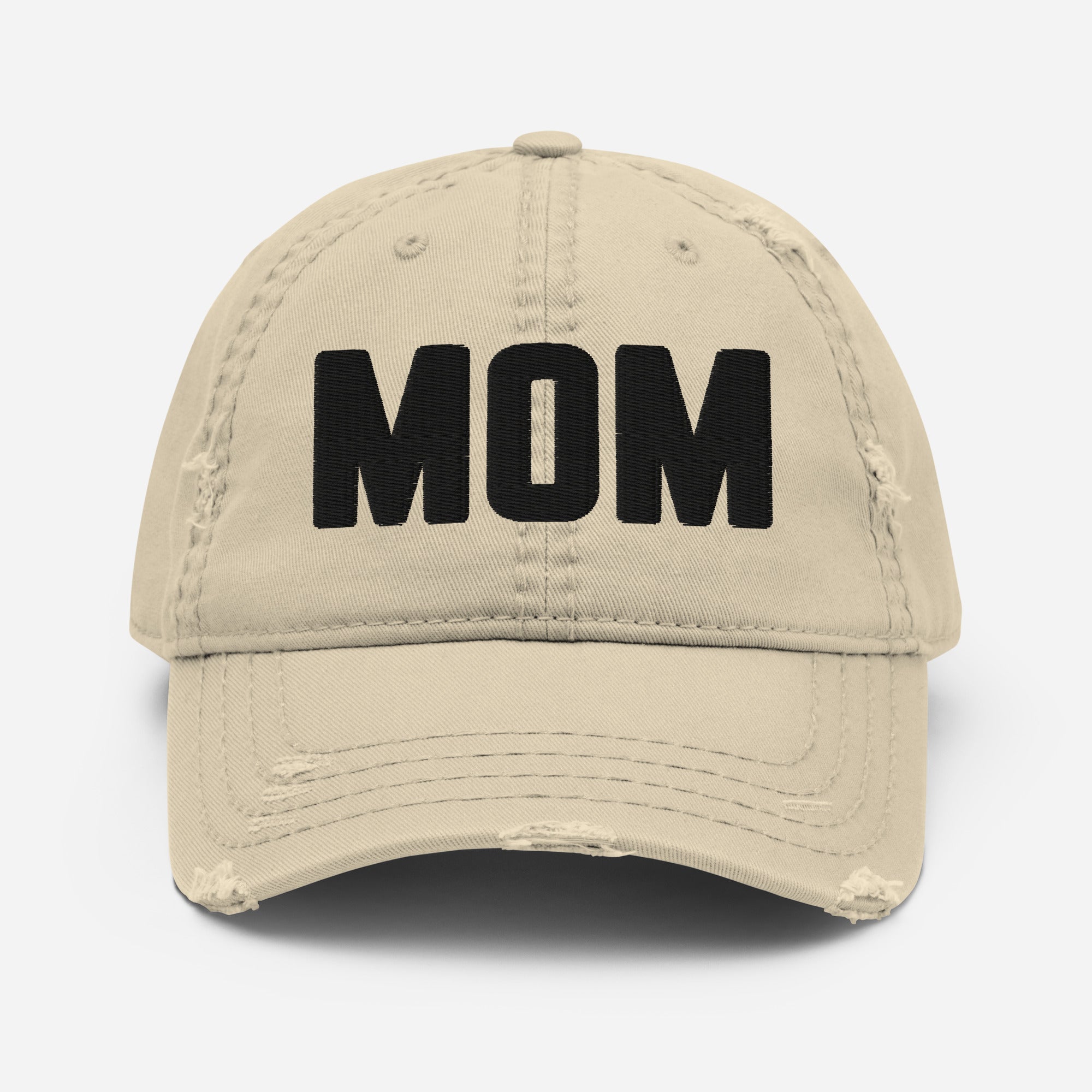 Embroidered MOM Distressed-Look Hat