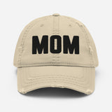 Embroidered MOM Distressed-Look Hat