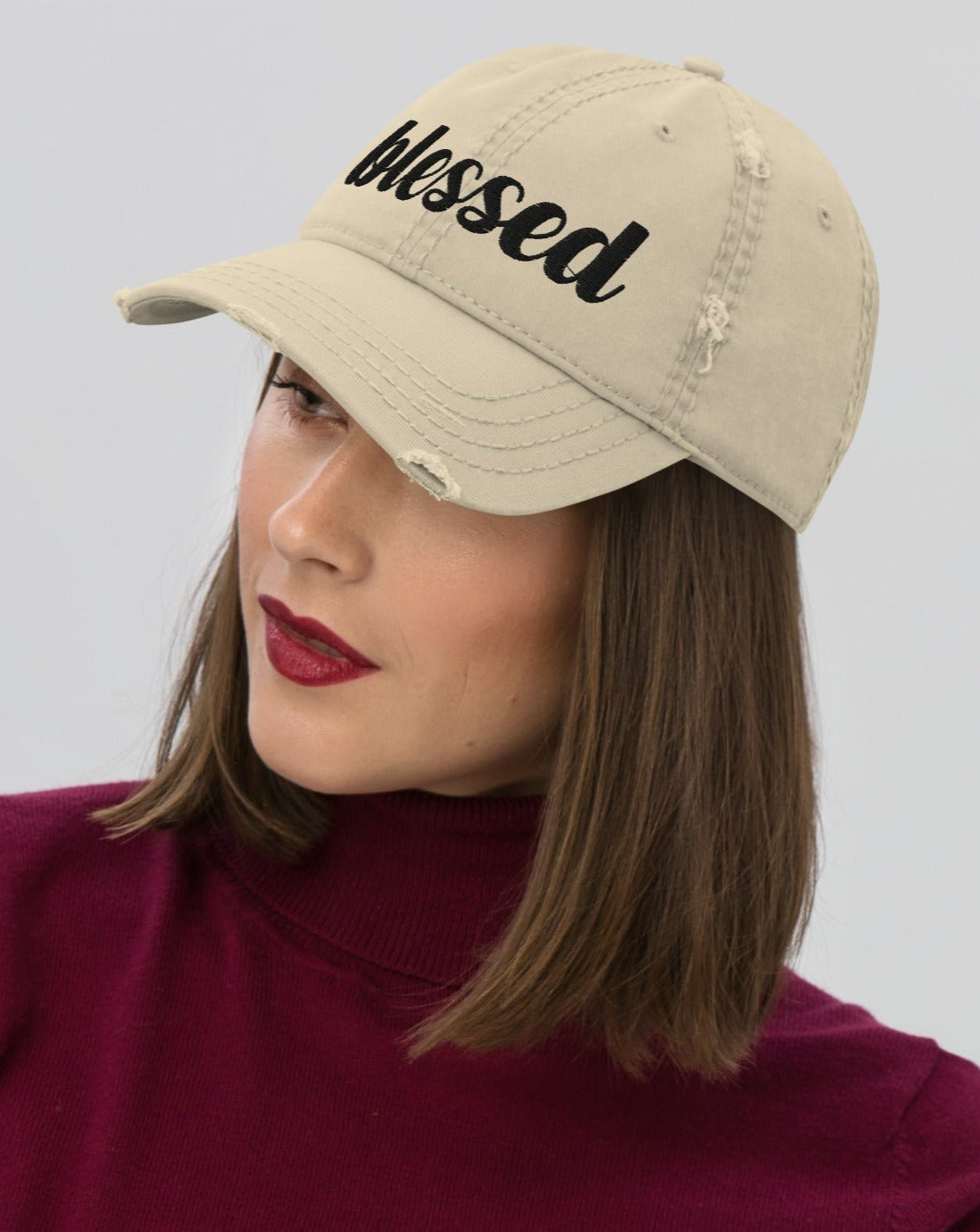 Blessed Script-Style Distressed-Look Hat