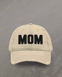 Embroidered MOM Distressed-Look Hat