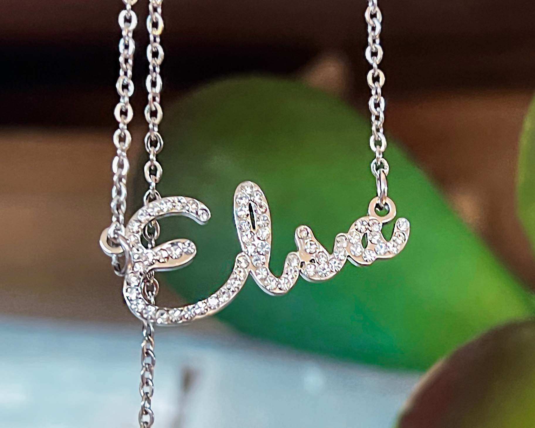 Crystal-Bedazzled Cursive Name Necklace